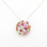 K18YG フラワー カラーストーンネックレス