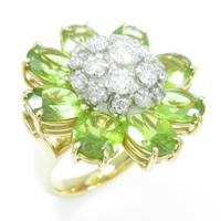 K18YG／PT フラワー ペリドットリング30％引き