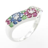 K18WG フラワー カラーストーンリング