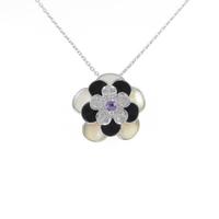 K18WG フラワー カラーストーンネックレス