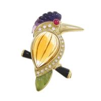 K18YG バード カラーストーンブローチ