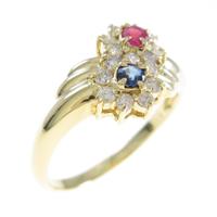 K18YG フラワー カラーストーンリング