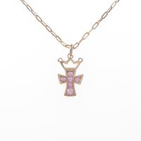 K18PG クロス ピンクサファイヤネックレス