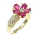 K18YG フラワー ルビーリング