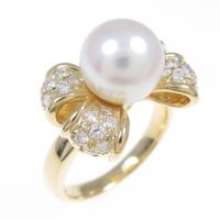 K18YG リボン アコヤパールリング