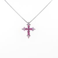 K18WG クロス ピンクサファイヤネックレス