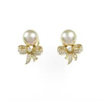 K18YG リボン シロチョウパールピアス