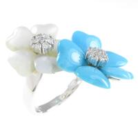 K18WG フラワー カラーストーンリング