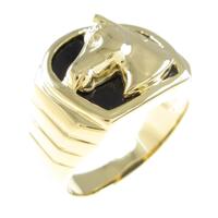 【新品】K18YG ホース オニキスリング