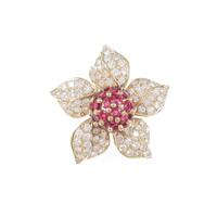 K18YG フラワー ルビーブローチ