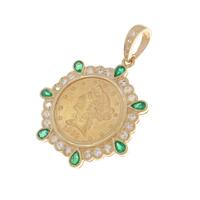 K18YG（枠） コイン エメラルドペンダント