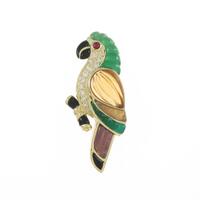 K18YG オウム カラーストーンブローチ