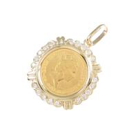 K18YG（枠）コイン ダイヤモンドペンダント