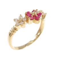 K18YG フラワー ルビーリング