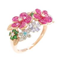 K18PG フラワー カラーストーンリング