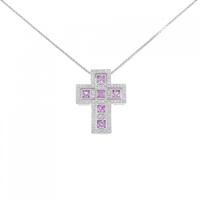 K18WG クロス 2WAY サファイヤ ネックレス 0.10CT 拡散処理未検査