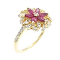 K18YG フラワー ルビー リング 0.62CT