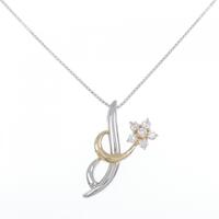 PT/K18YG フラワー ダイヤモンド ネックレス 0.30CT