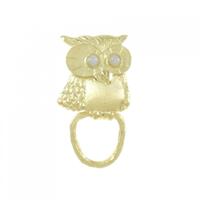 K18YG フクロウ クリソベリルキャッツアイ ブローチ 0.19CT