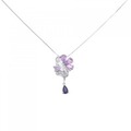 K18WG フラワー サファイヤ ネックレス 0.94CT 拡散処理未検査
