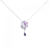 K18WG フラワー サファイヤ ネックレス 0.94CT 拡散処理未検査