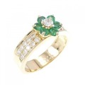 18KYG フラワー エメラルド リング 0.51CT