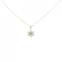 【新品】K18YG フラワー エメラルド ネックレス 0.02CT