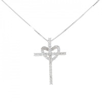 K18WG 2WAY クロス×ハート ダイヤモンド ネックレス 0.30CT