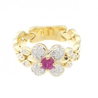 K18YG/K18WG フラワー ルビー リング 0.24CT