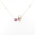 K18PG フラワー×バタフライ ルビー ネックレス 0.21CT