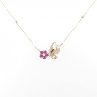K18PG フラワー×バタフライ ルビー ネックレス 0.21CT
