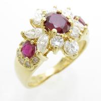 K18YG フラワー ルビーリング