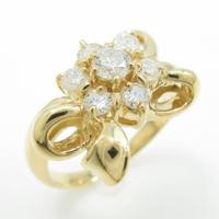 K18YG フラワー×リボン ダイヤモンドリング