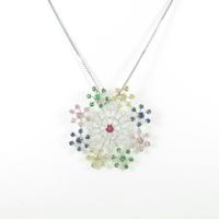 750WG／K18WG フラワー カラーストーンネックレス