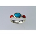 Turquoise & Coral Silver Ring