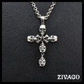 ZIVAGO ジヴァゴ ネックレス ペンダント スカル SKULL 髑髏 クロス 十字架 石付き ブラック ダイヤ シルバー ZW-080 バイカー ロック ◆