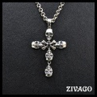 ZIVAGO ジヴァゴ ネックレス ペンダント スカル SKULL 髑髏 クロス 十字架 石付き ブラック ダイヤ シルバー ZW-080 バイカー ロック ◆