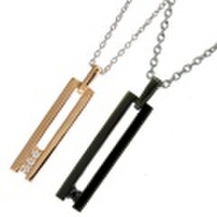 [＊約3営業日でお届け]　スリットペアネックレス｜Men’s & Lady’s（セット）　ピンク・ブラックコーティング95-2504ｐ-2505ｂ
