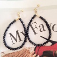 [再販2] ピアスみたいに見えるイヤリング　ブラックストーンのドロップノンホールピアス