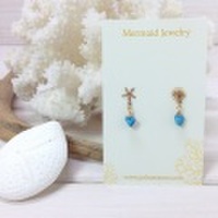 【MermaidJewelry】マーメイドジュエリー*大人気！14kgf　シェル＆スターフィッシュ*さざれターコイズ*ポストピアス