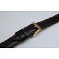 【カーフバンド】ステンレスバックル＋金メッキGP （16mm/ブラック×赤ステッチ）