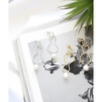 ウェーブリング淡水パールピアス/2カラー