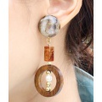 ウッドサークルストーンイヤリング/2カラー