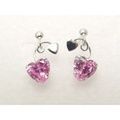 ハートの上にハートがちょこんK14WG(ホワイトゴールド)ピンクキュービックピアス [y060047]