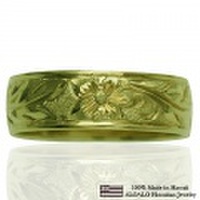 ハワイアンジュエリー オーダーメイド 1.5mm厚 幅 6mm 14金グリーンゴールド バレルリング