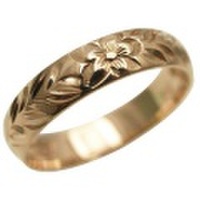 ハワイアンジュエリー オーダーメイド 1.5mm厚 幅4mm 14金 ピンクゴールド バレルリング