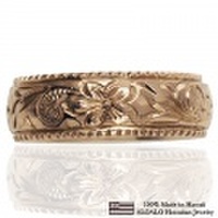 ハワイアンジュエリー オーダーメイド 1.5mm厚 幅6mm 14金 ピンクゴールド バレルリング