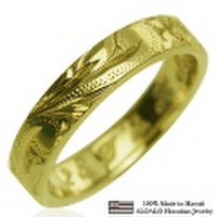 ハワイアンジュエリー オーダーメイド しっかりした1.5mm厚 幅4mm 14金グリーンゴールド フラットリング