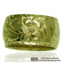 ハワイアンジュエリー オーダーメイド しっかりした1.75mm厚 幅10mm 14金グリーンゴールド バレルリング