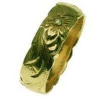 ハワイアンジュエリー オーダーメイド しっかりした1.75mm厚 幅6mm 14金グリーンゴールド ダイヤモンドバレルリング